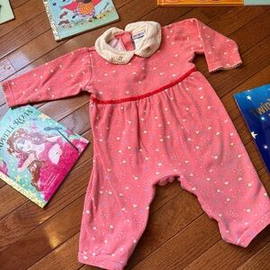 🌈 Vintage Rainbow Tag Okie Dokie Floral Sweatshirt Romper with Collar, 12 Months